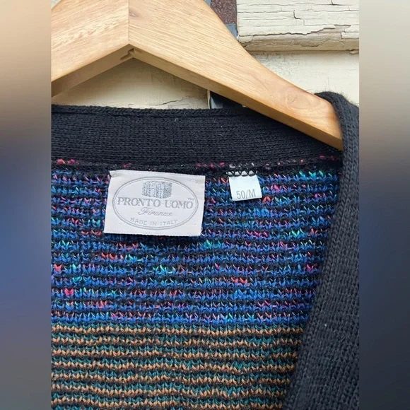 Vintage 80s Pronto Uomo 3D Made In Italy Chunky Knit Pullover Artsy Wool Sweater